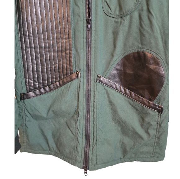 Bob Allen Mens Vintage Quilted Ultra Leather Barn Coat Jacket Green Black Medium - Picture 3 of 15